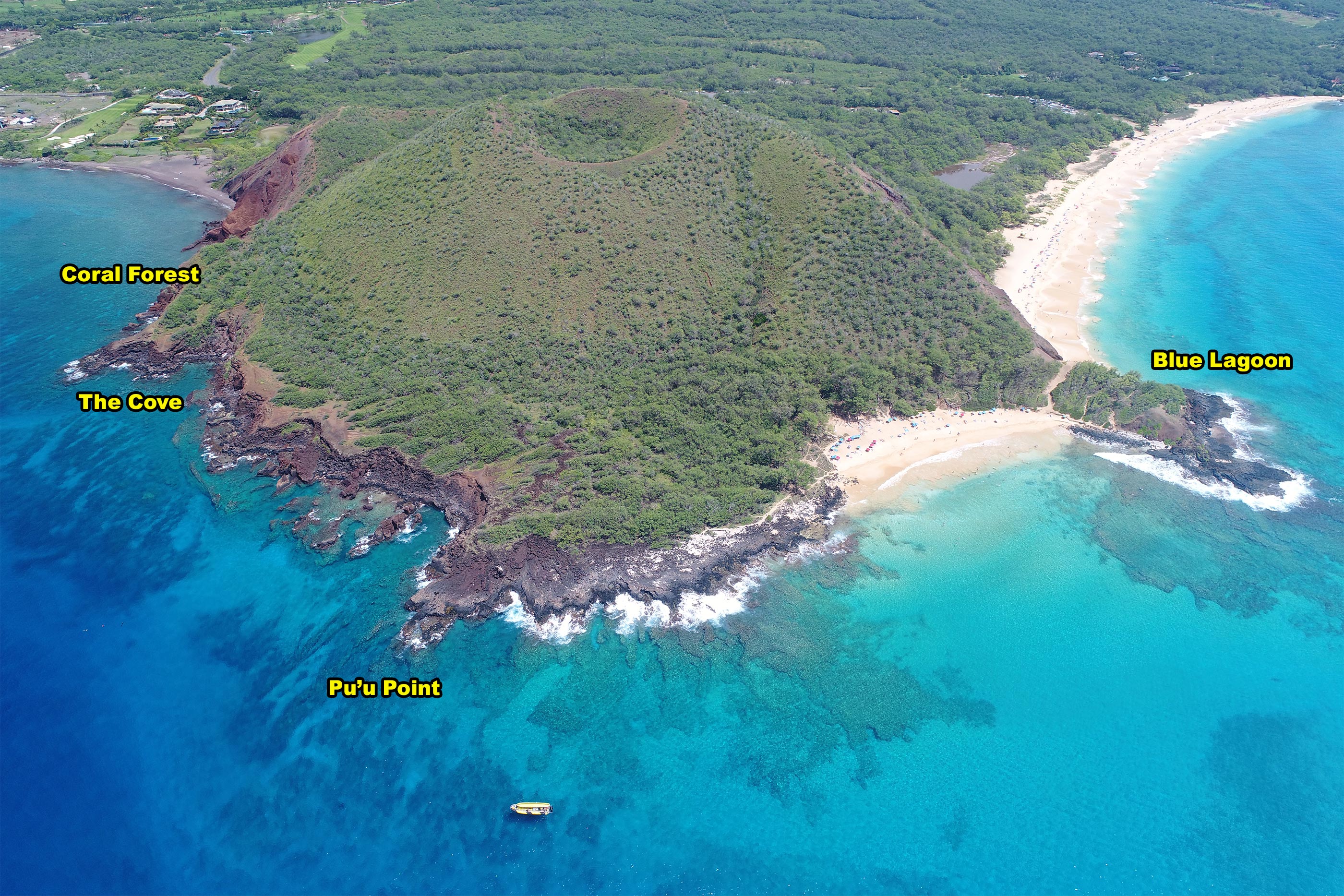 Pu'u Olai arial photo showing big beach and little beach