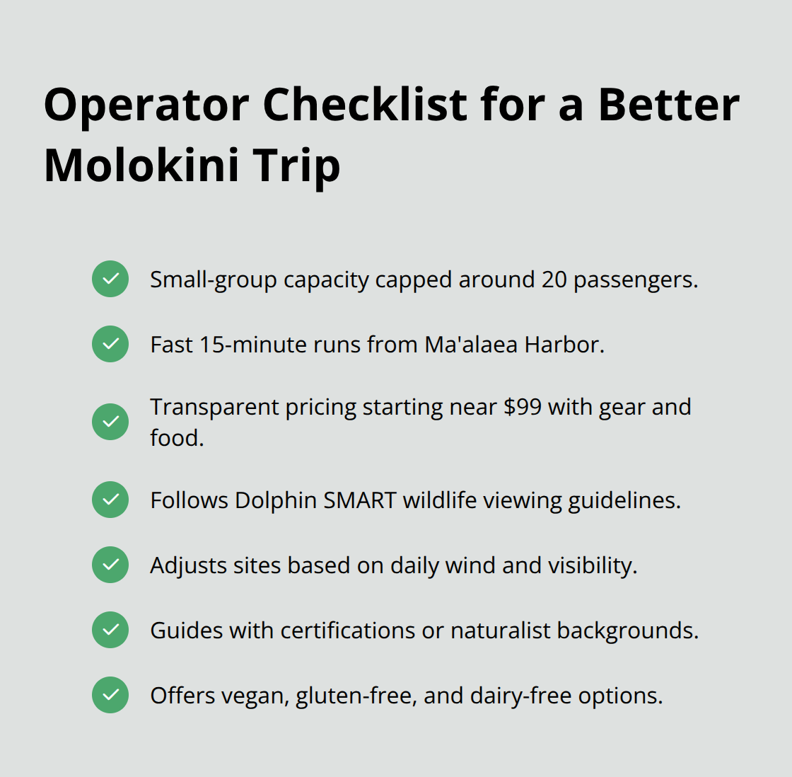 Maui Snorkel Charters | Maui Best Snorkeling Spot Checklist of features to look for when choosing a Molokini snorkeling operator - maui best snorkeling spot