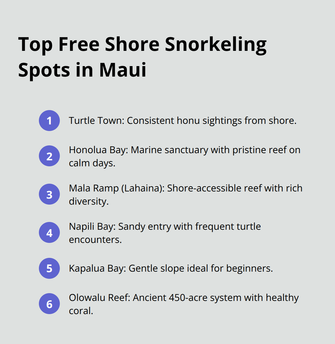 Maui Snorkel Charters | Maui Snorkeling Spots Guide Six shore-accessible Maui snorkeling spots with strengths at a glance - snorkeling hawaii maui
