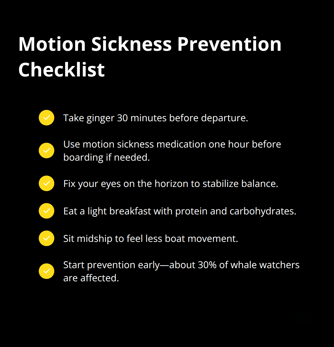 Quick checklist to minimize motion sickness on Maui whale watching tours.