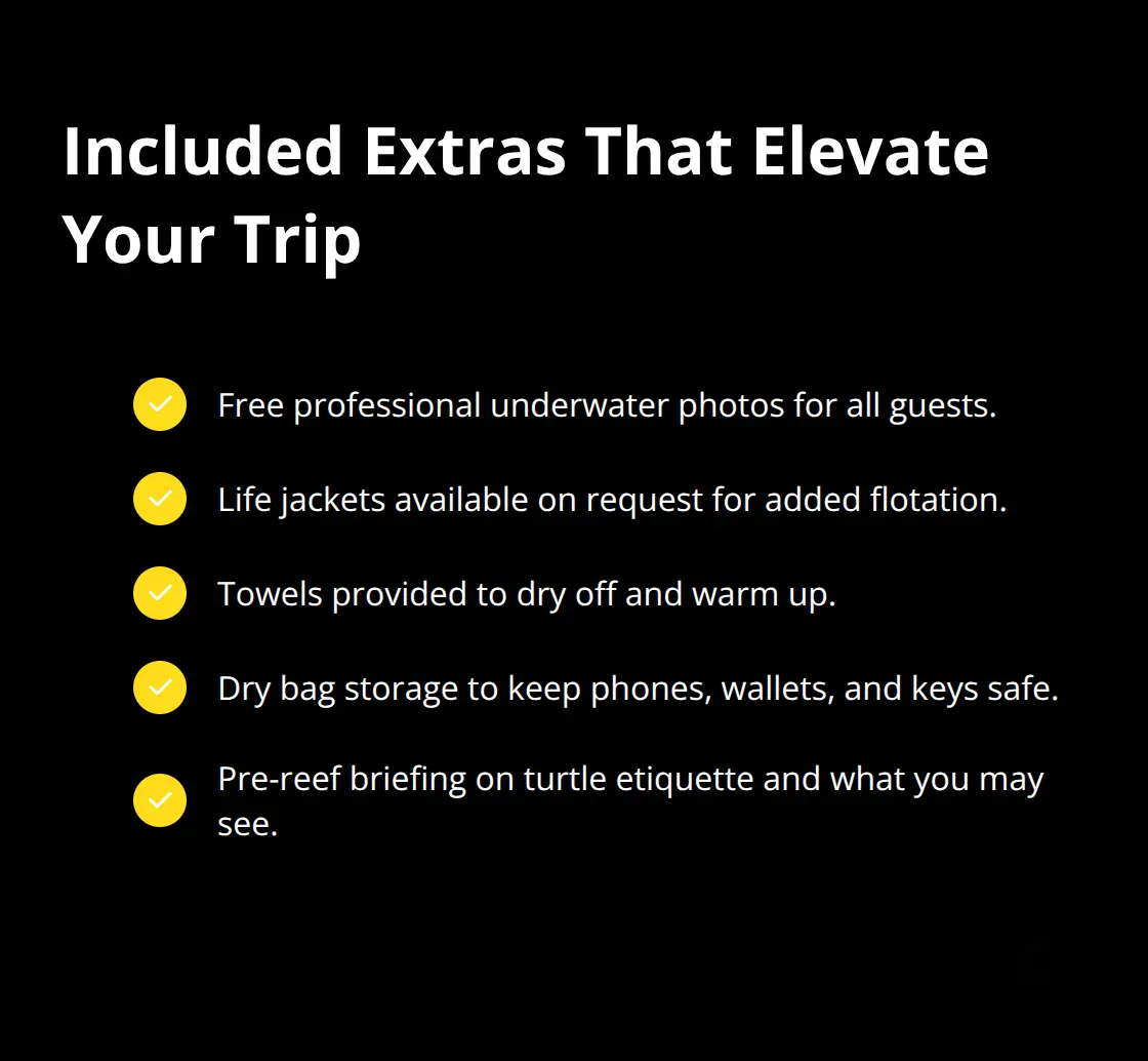 Checklist of extras provided beyond basic snorkel gear on Maui Snorkel Charters.